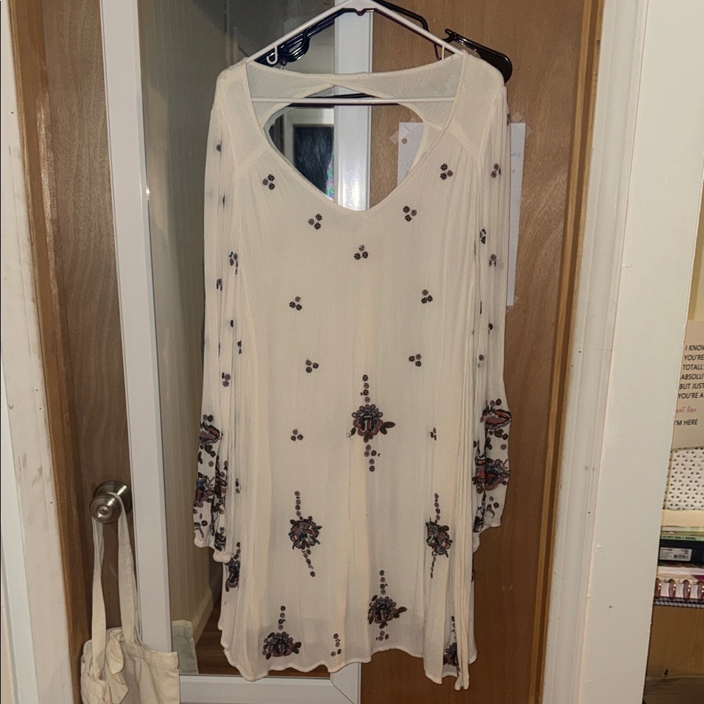 Free People Cream Midi Dress with Black and Purple Accents